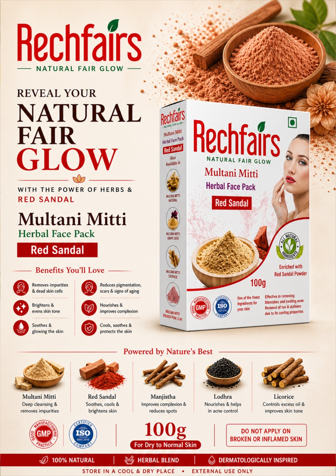 Multani Mitti Face Pack with Red Sandal